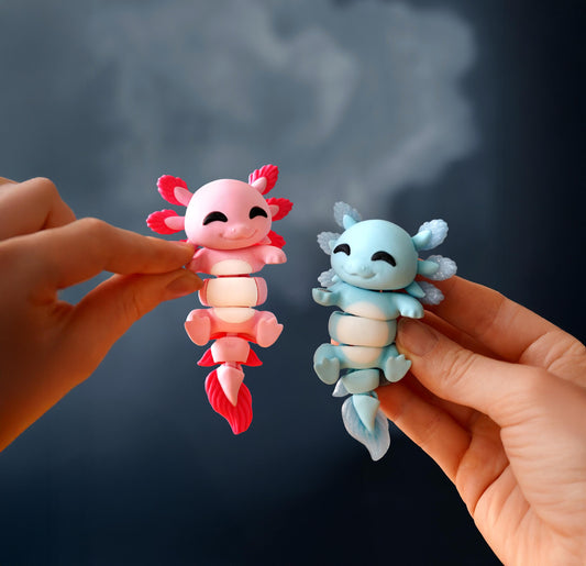 Flexi Axolotl Fidget | Lottie the Axolotl | Cute Articulated Toy | Axolotl Gift | Desk Fidget & Keychain
