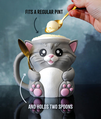 Cat Ice Cream Pint Holder | Cuddles the Cat | Cute Ice Cream Cozy | Cat Kitchen Decor | Ice Cream Lover Gift