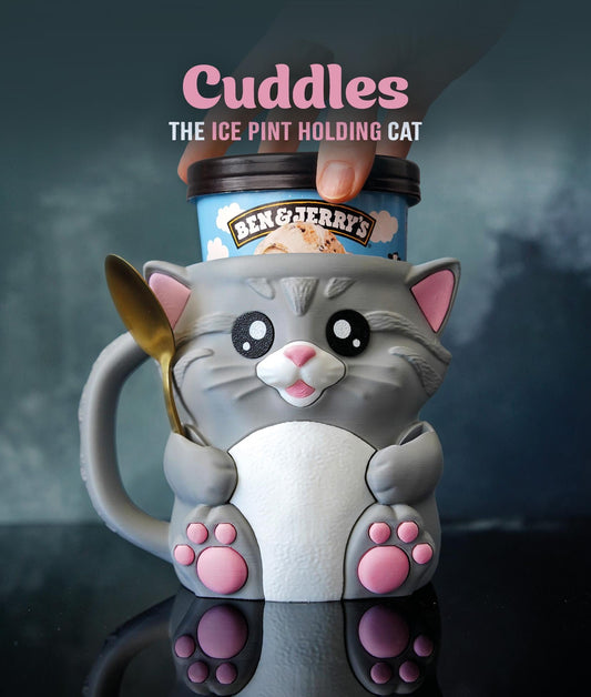 Cat Ice Cream Pint Holder | Cuddles the Cat | Cute Ice Cream Cozy | Cat Kitchen Decor | Ice Cream Lover Gift