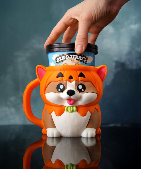 Corgi Ice Cream Pint Holder | Kevin the Corgi | Pumpkin Fall Decor | Cute Ice Cream Cozy | Autumn Gift Idea