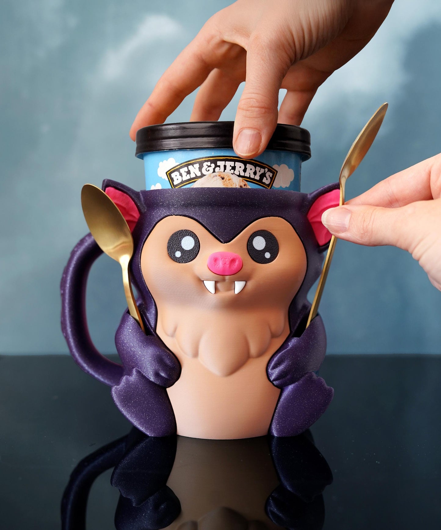 Bat Ice Cream Pint Holder | Bramble the Bat | Spooky Ice Cream Cozy | Halloween Kitchen Decor | Gothic Gift Idea