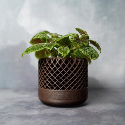 12cm Lattice Planter with Drainage | Modern Textured Plant Pot | LeHa Designs | Indoor Succulent & Houseplant Planter