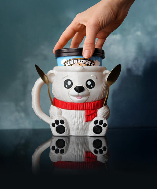 Polar Bear Ice Cream Pint Holder | Pawblo the Icebear | Cute Ice Cream Cozy | Cozy Kitchen Decor | Ice Cream Lover Gift