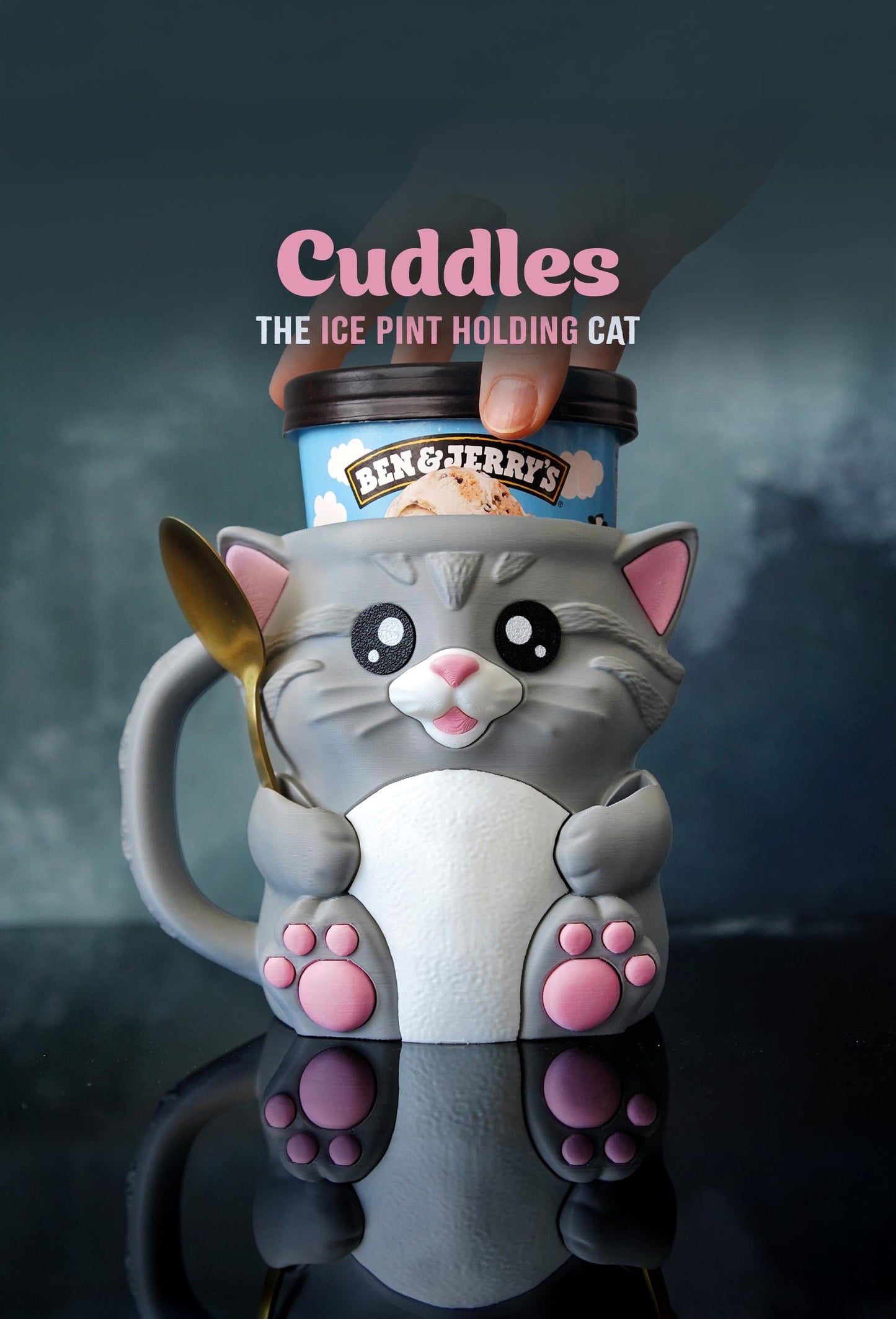 Cat Ice Cream Pint Holder | Cuddles the Cat | Cute Ice Cream Cozy | Cat Kitchen Decor | Ice Cream Lover Gift