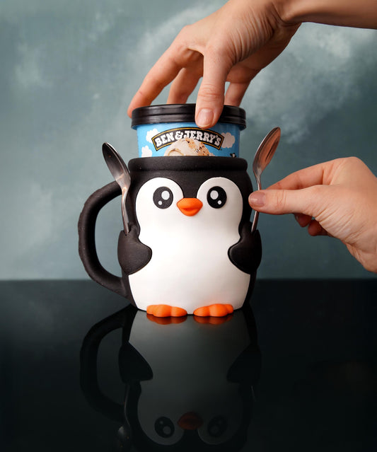 Penguin Ice Cream Pint Holder | Pebbles the Penguin | Cute Ice Cream Cozy | Winter Kitchen Decor | Ice Cream Lover Gift