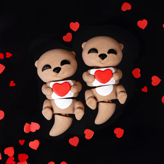 Valentine's Day Flexi Baby Otters | Magnetic Heart Otters | Cute Flexi Animal Gift | Love Desk Buddy & Keychain
