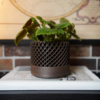 12cm Lattice Planter with Drainage | Modern Textured Plant Pot | LeHa Designs | Indoor Succulent & Houseplant Planter