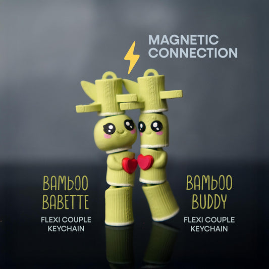 Flexi Bamboo Couple | Bamboo Buddy & Babette | Articulated Flexi Duo | Magnetic Desk Buddy | Cute Friendship Gift