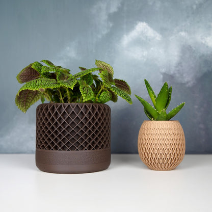 12cm Lattice Planter with Drainage | Modern Textured Plant Pot | LeHa Designs | Indoor Succulent & Houseplant Planter