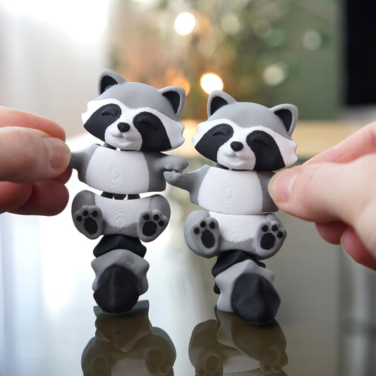 Flexi Raccoon Fidget | Rusty the Raccoon with Trash Can | Articulated Flexi Animal | Cute Desk Buddy & Keychain | Animal Lover Gift