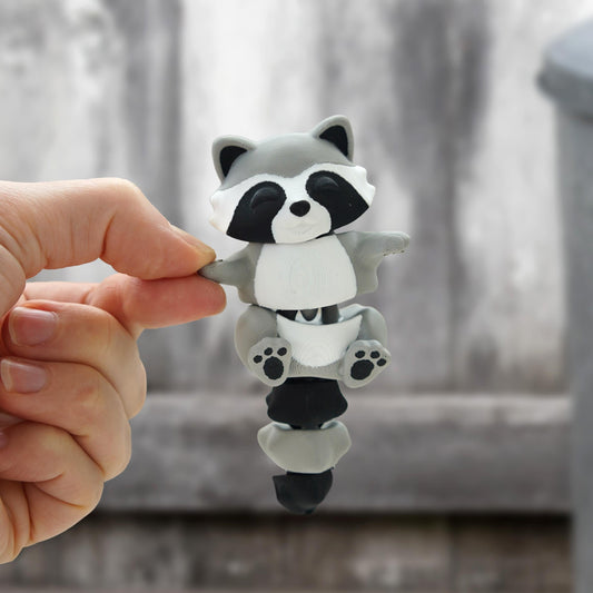 Flexi Raccoon Fidget | Rusty the Raccoon with Trash Can | Articulated Flexi Animal | Cute Desk Buddy & Keychain | Animal Lover Gift